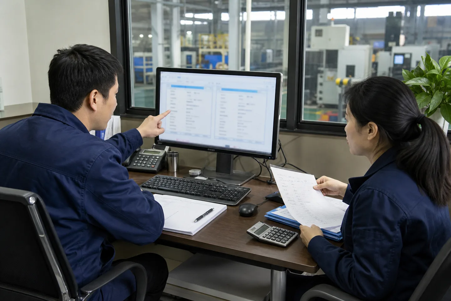 工厂办公室员工对照CRM重复询盘和纸质报价记录